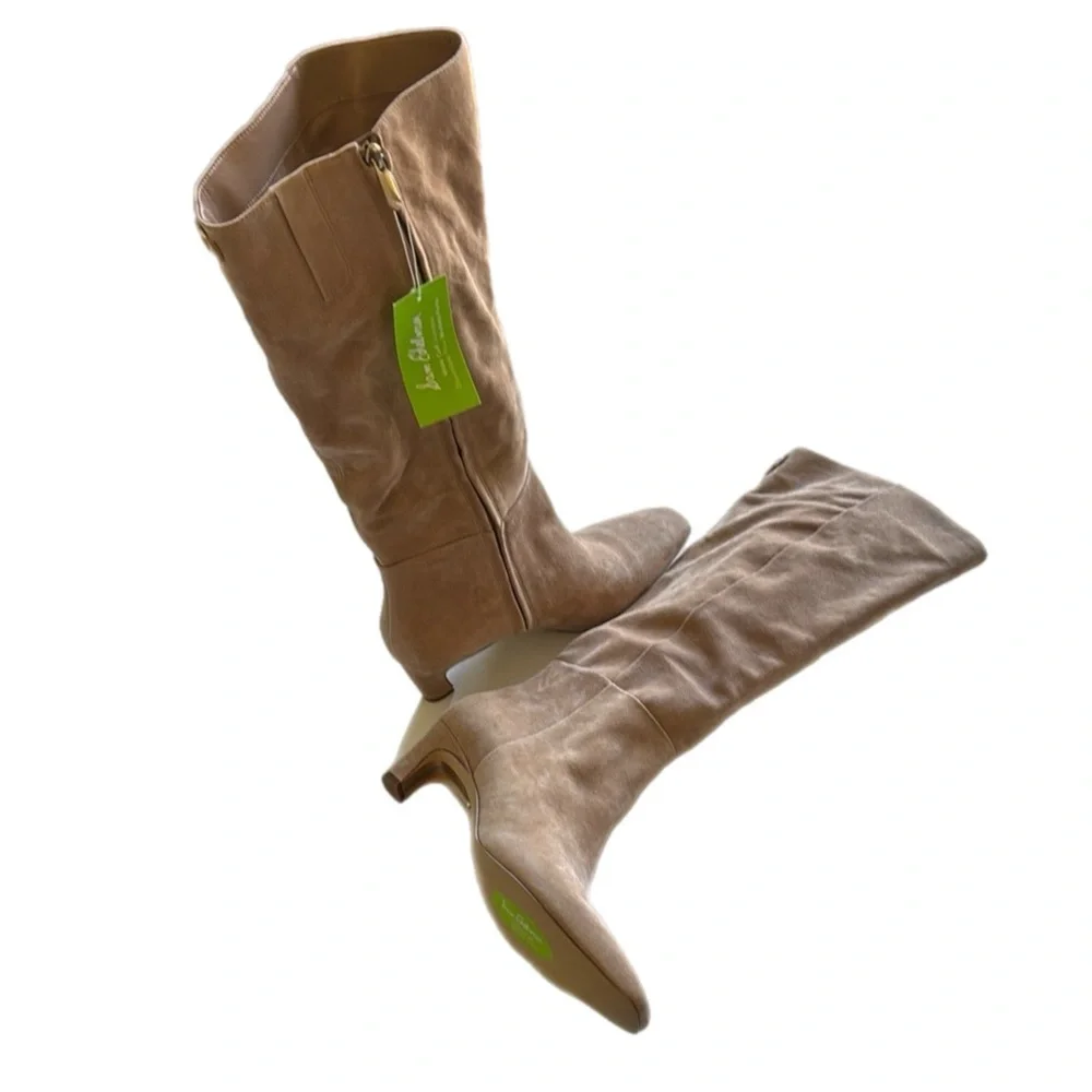 Sam Edelman Molly Suede Leather Knee High Nude Kitten Heel Boots (WIDE CALF) - Picture 2 of 11